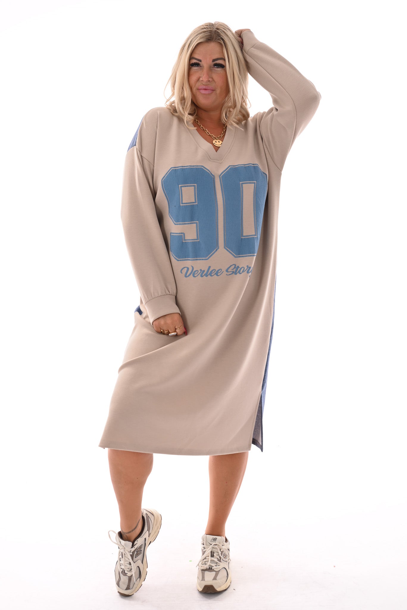 Sweaterdress 90's lange mouwen jeansblauw
