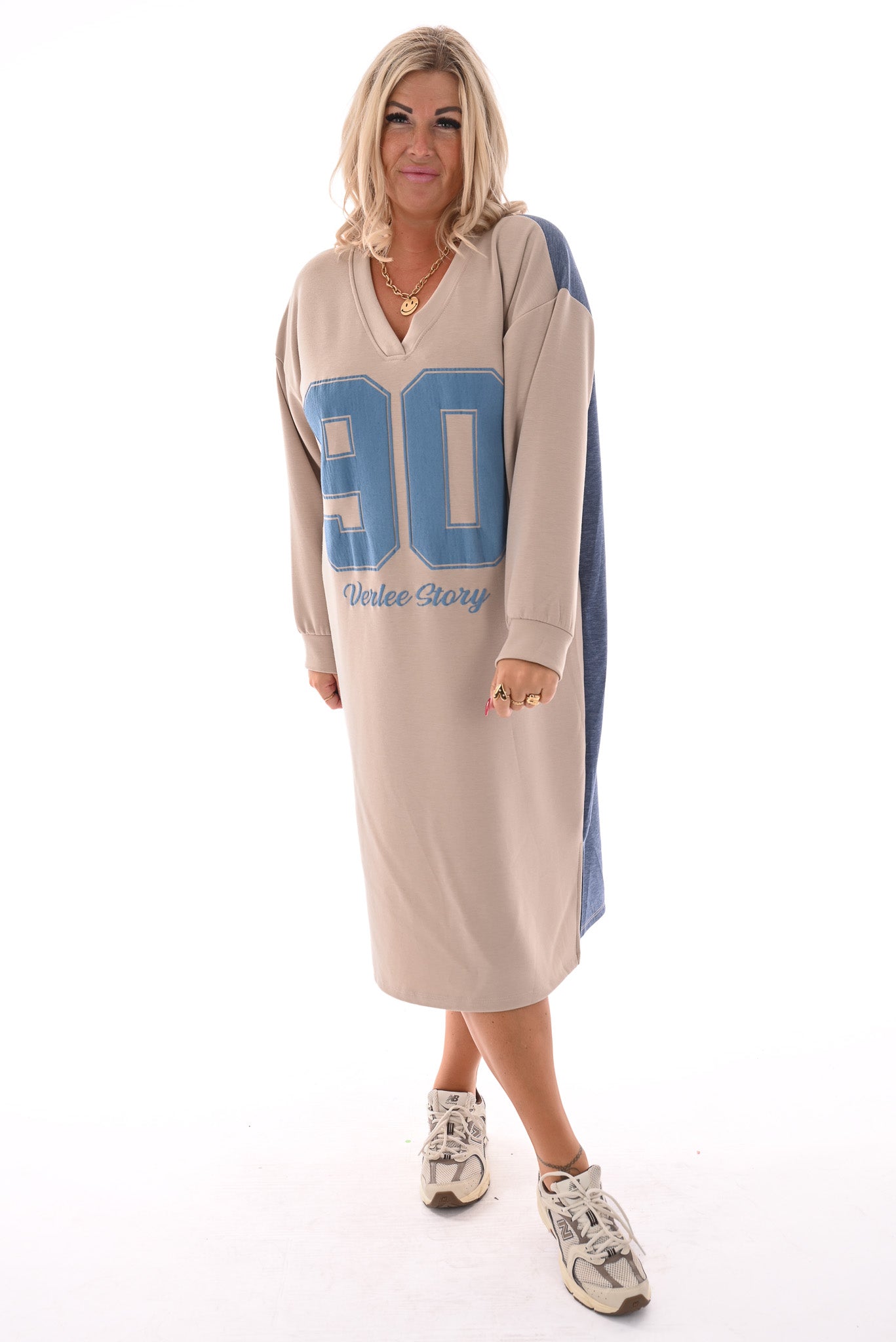 Sweaterdress 90's lange mouwen jeansblauw