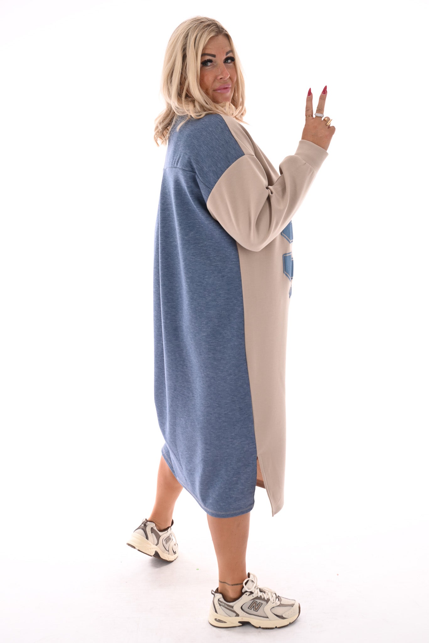 Sweaterdress 90's lange mouwen jeansblauw
