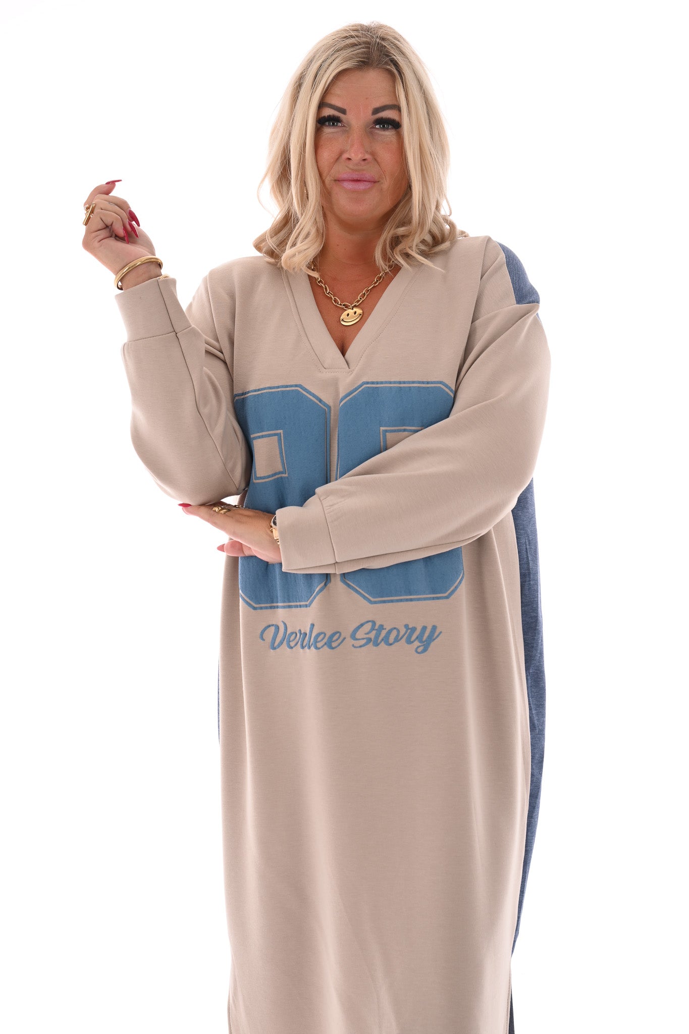 Sweaterdress 90's lange mouwen jeansblauw