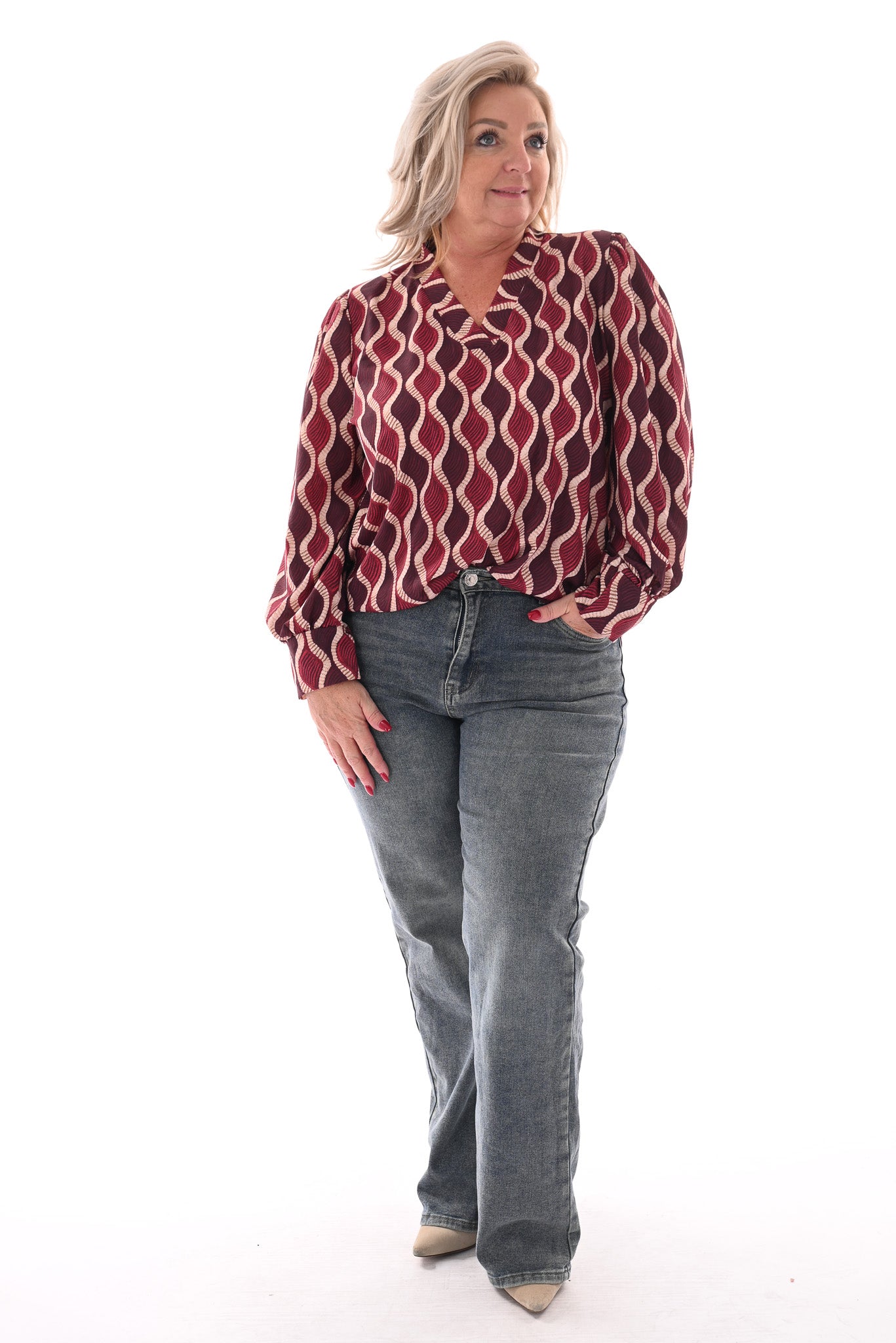 Top v-hals wave bordeaux