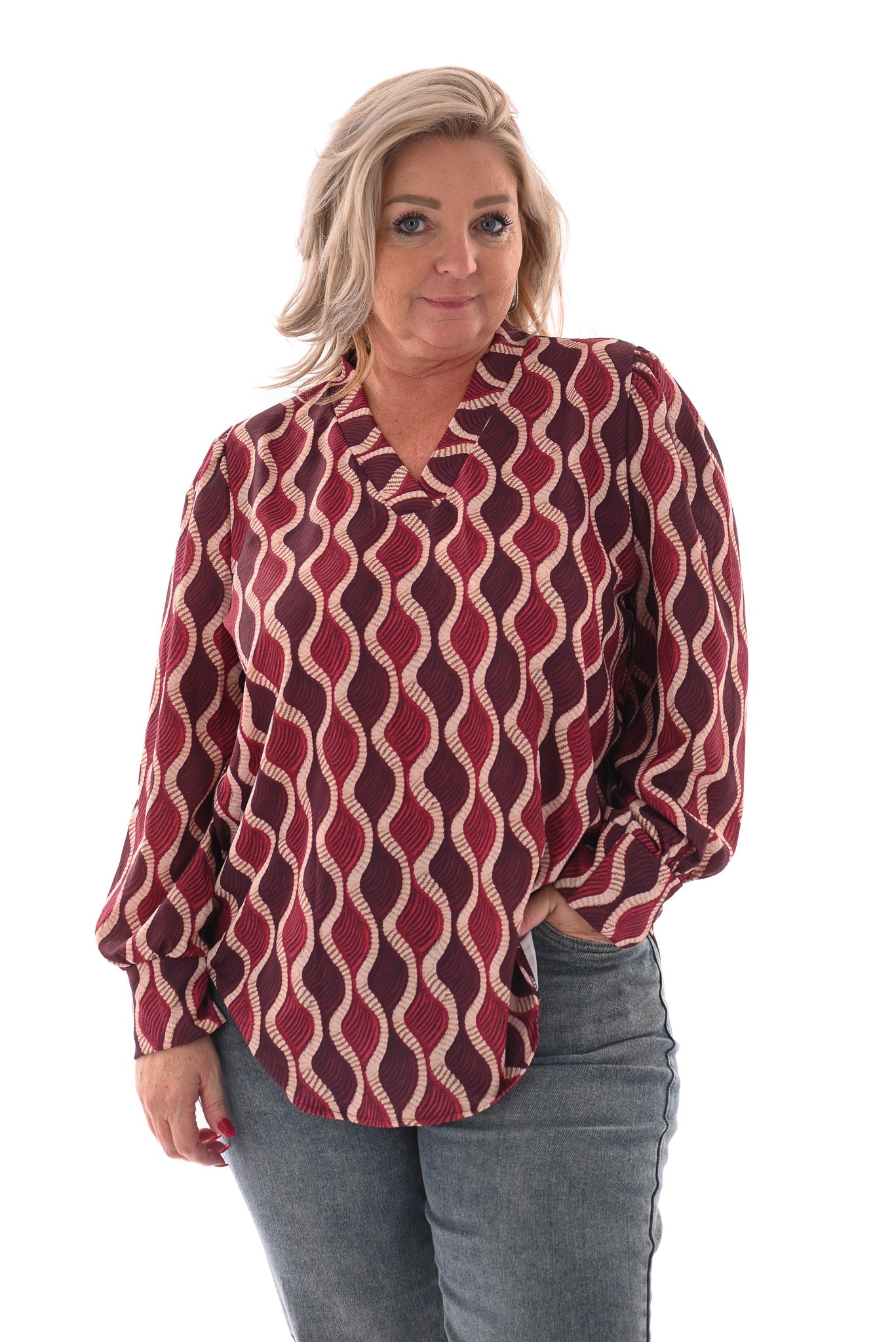 Top v-hals wave bordeaux