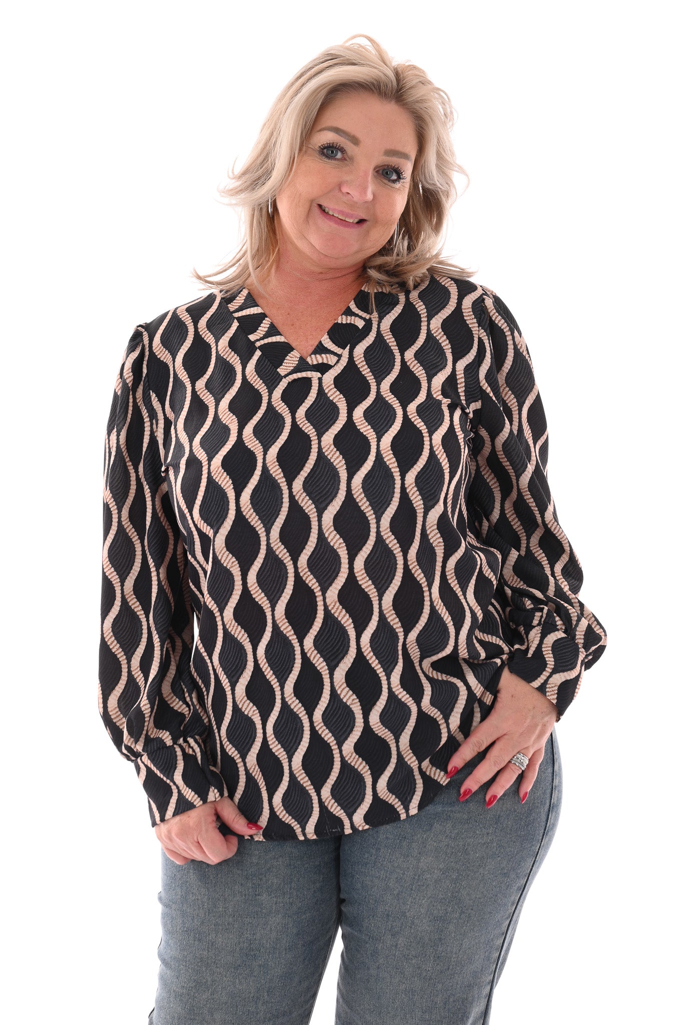 Top v-hals wave zwart