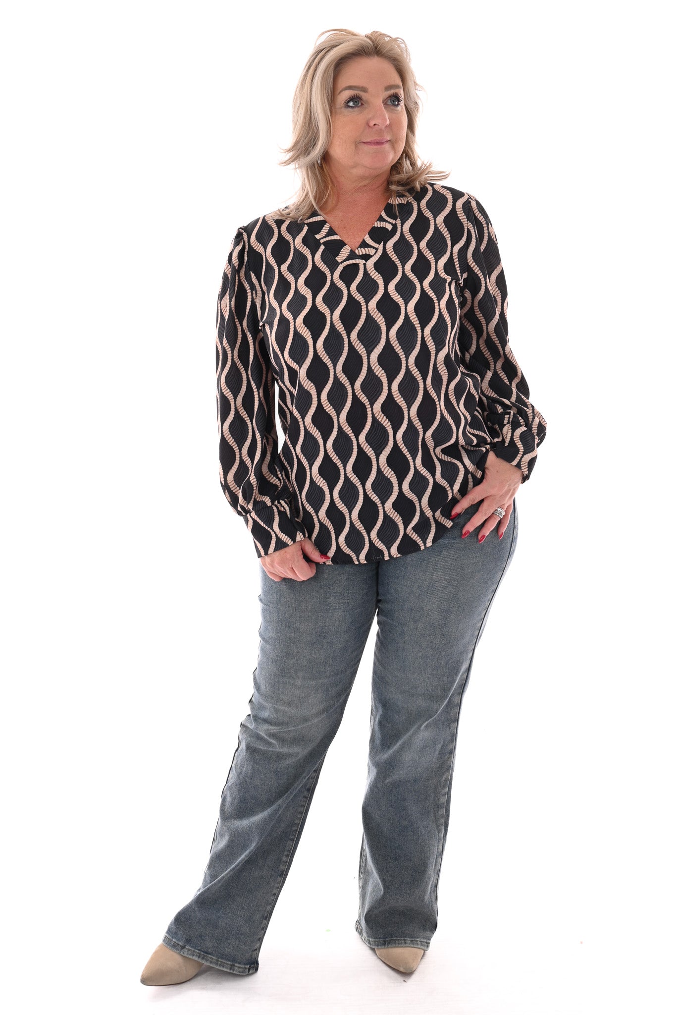 Top v-hals wave zwart