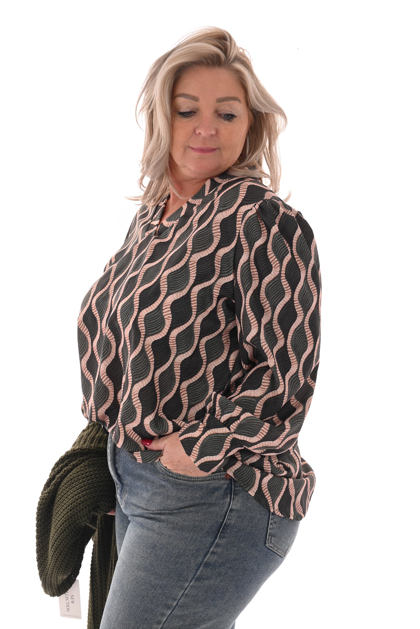 Top v-hals wave legergroen