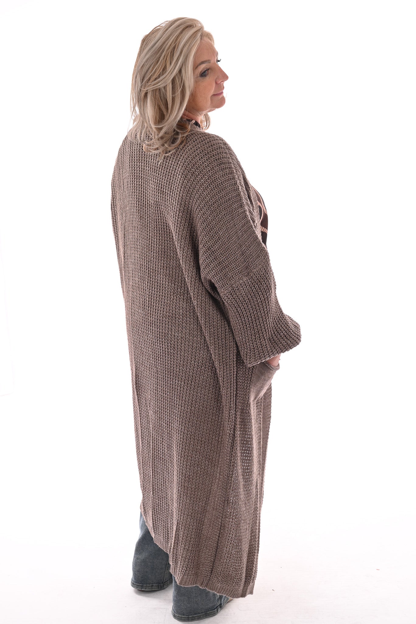 Gebreid vest met zakken taupe