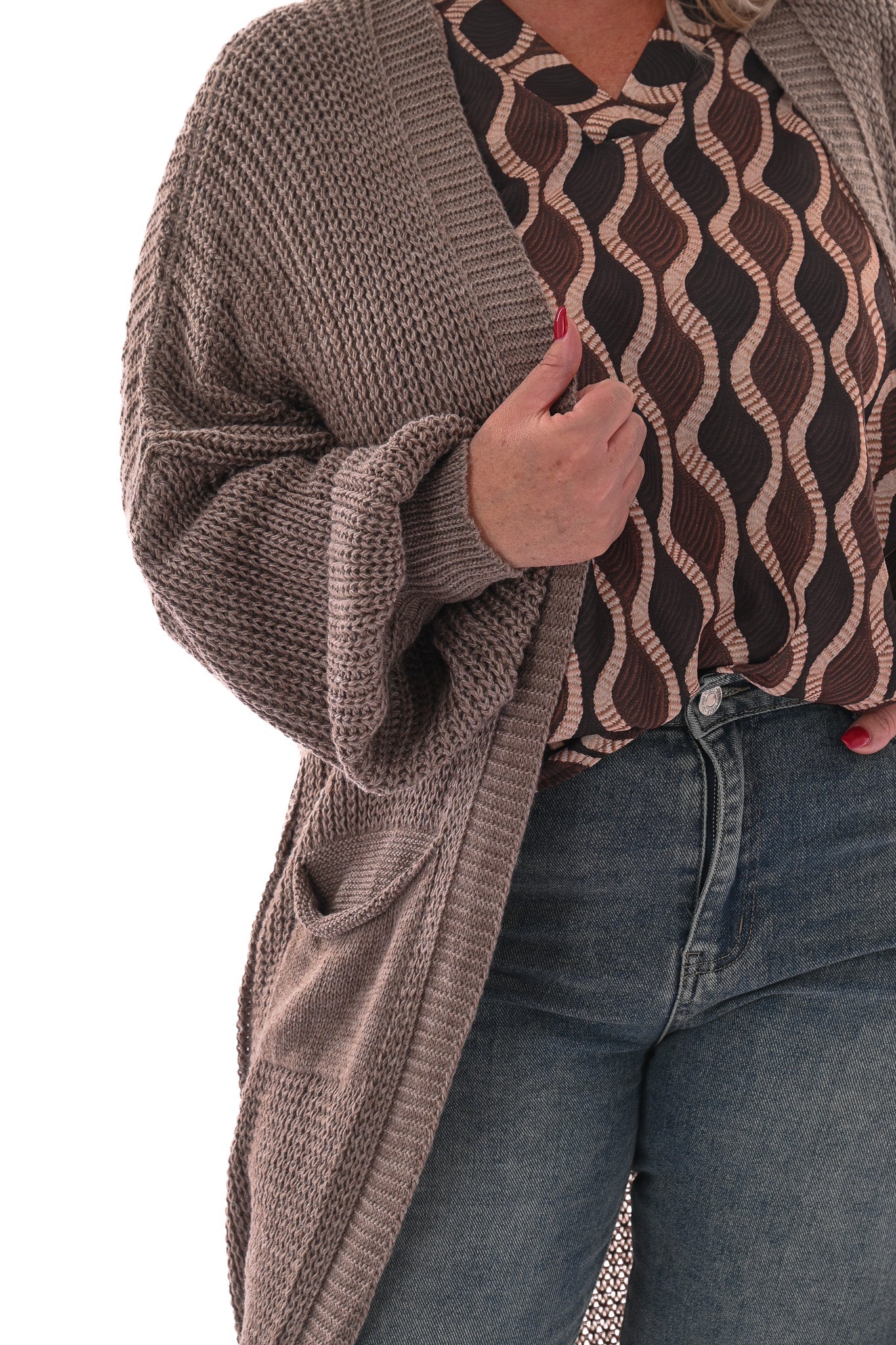 Gebreid vest met zakken taupe