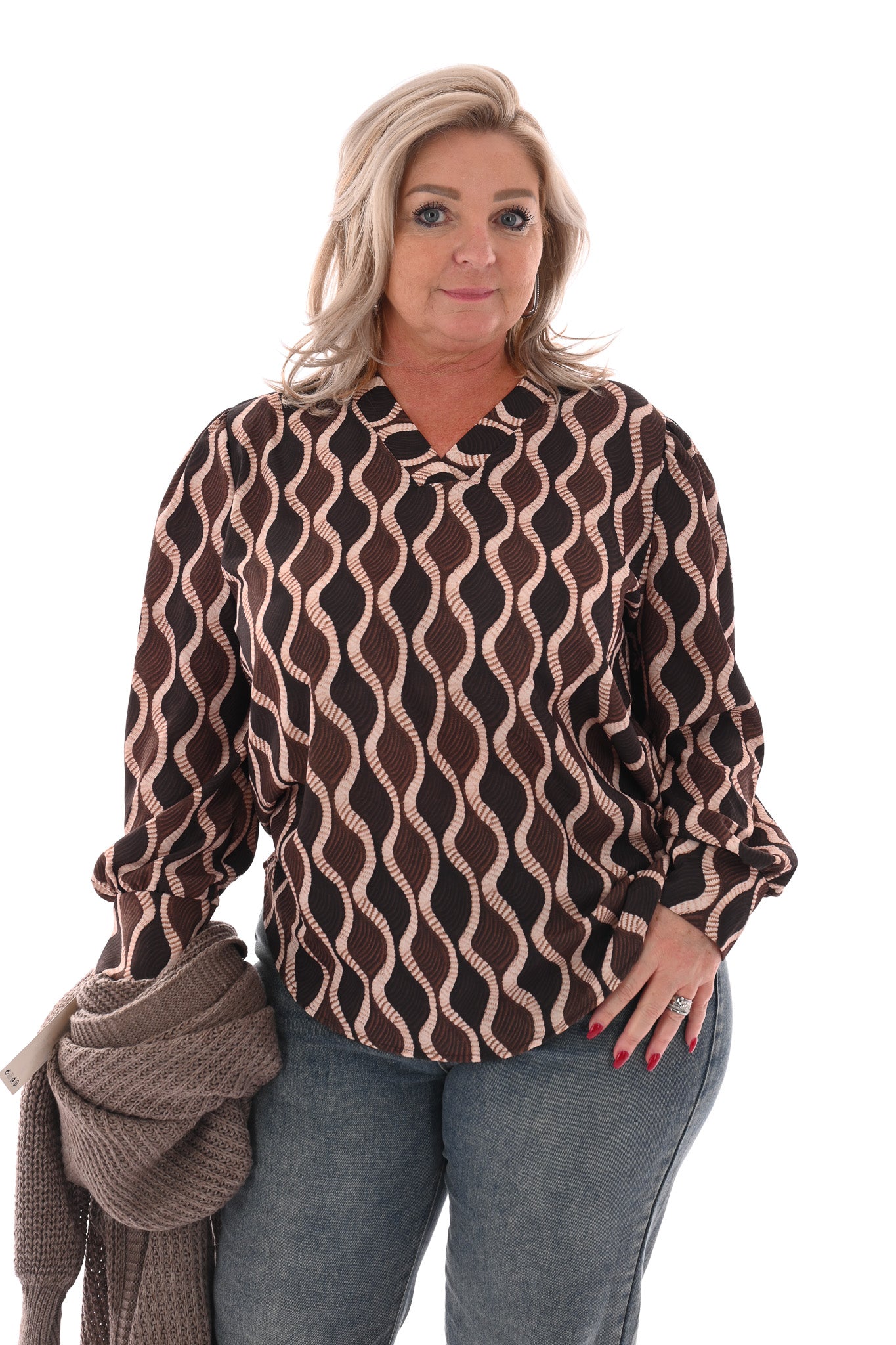 Top v-hals wave bruin