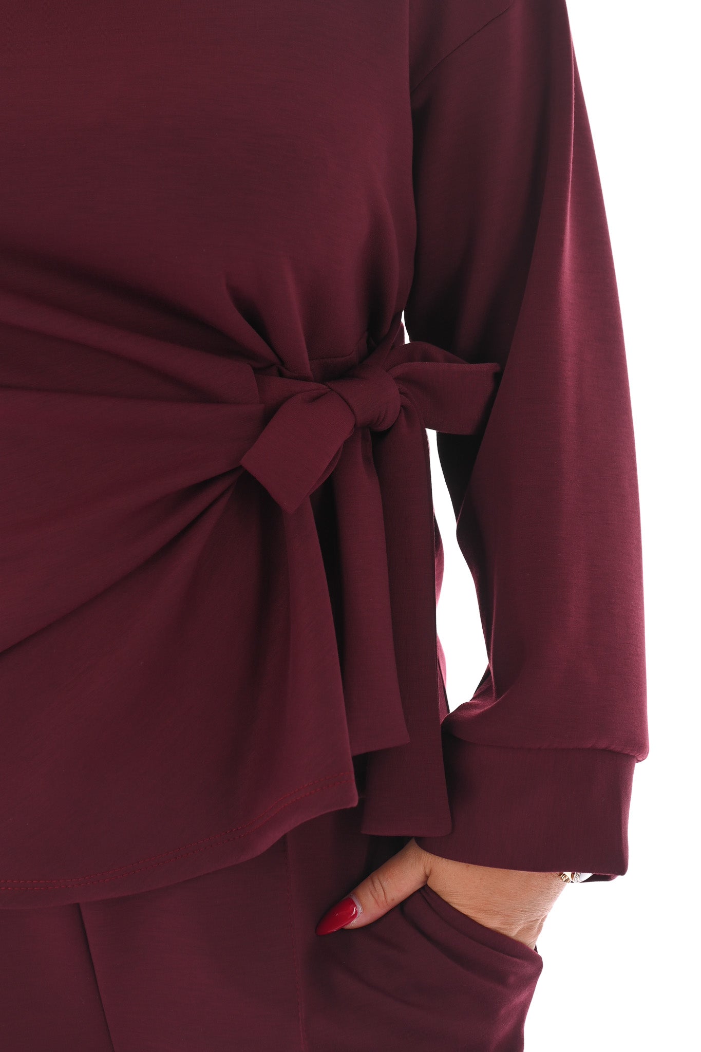 Tweedelig pak met strik knoop aubergine