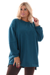 Sweater pofmouwen met applicatie petrol