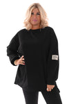 Sweater pofmouwen met applicatie zwart