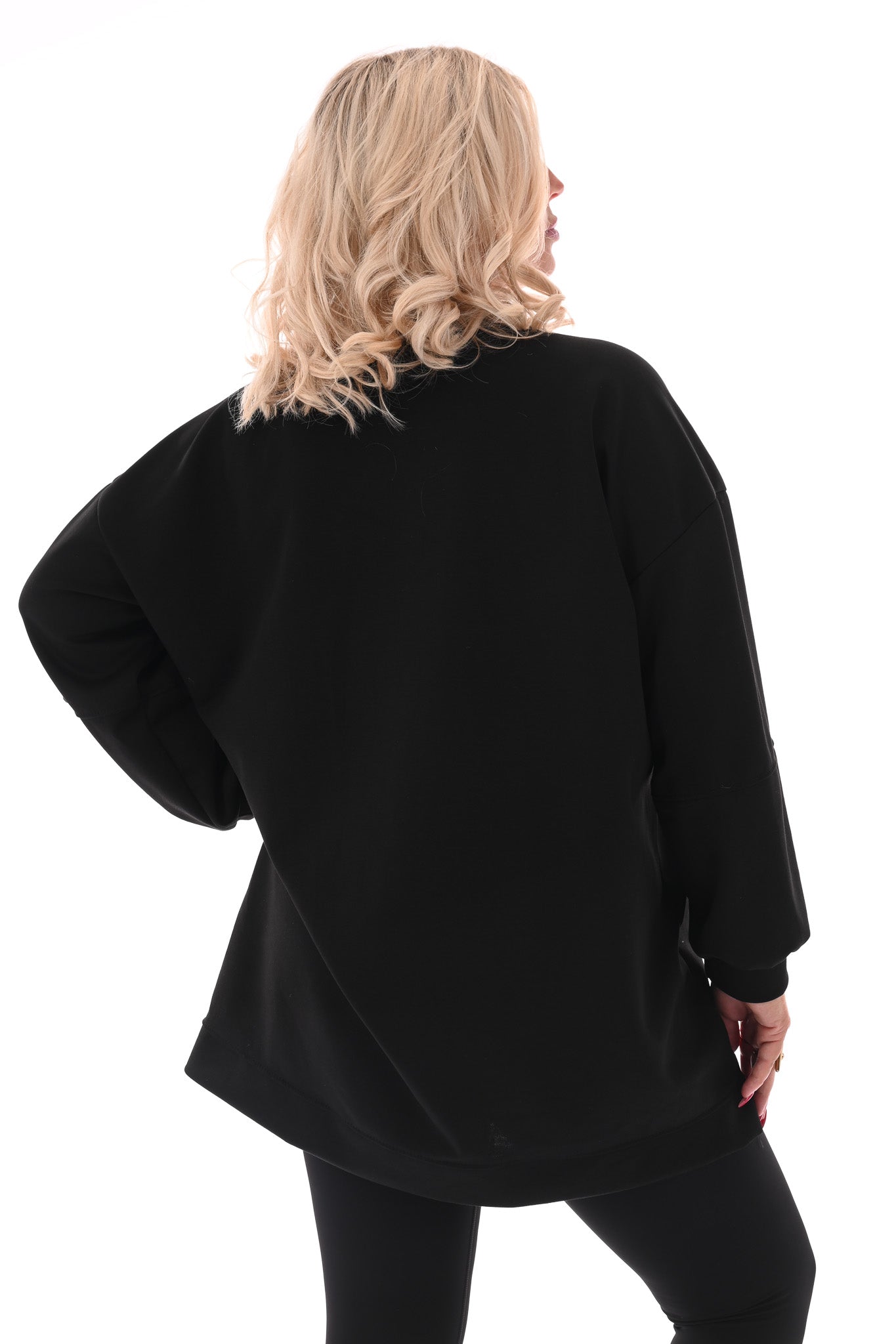 Sweater pofmouwen met applicatie zwart