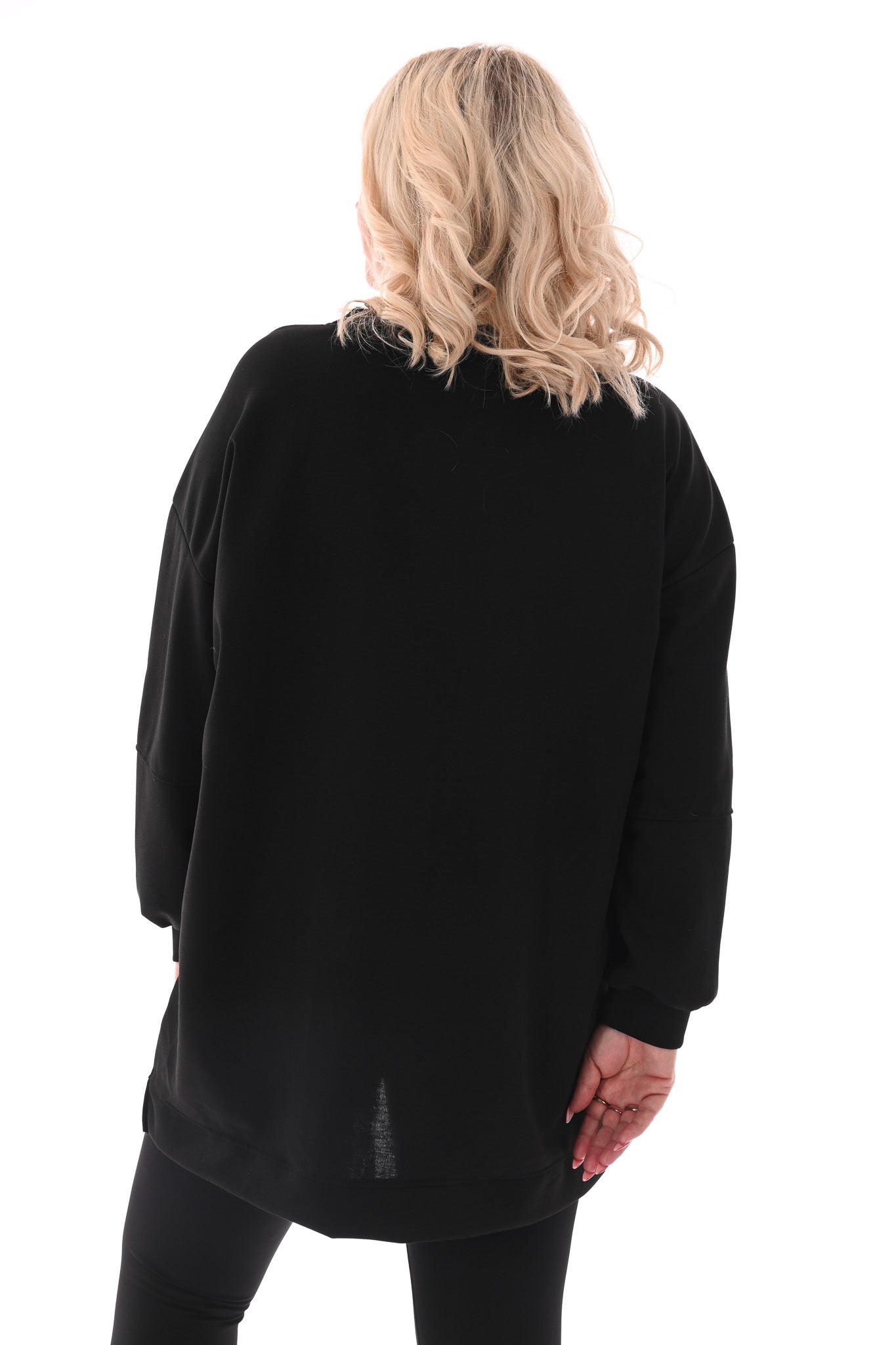 Sweater pofmouwen met applicatie zwart