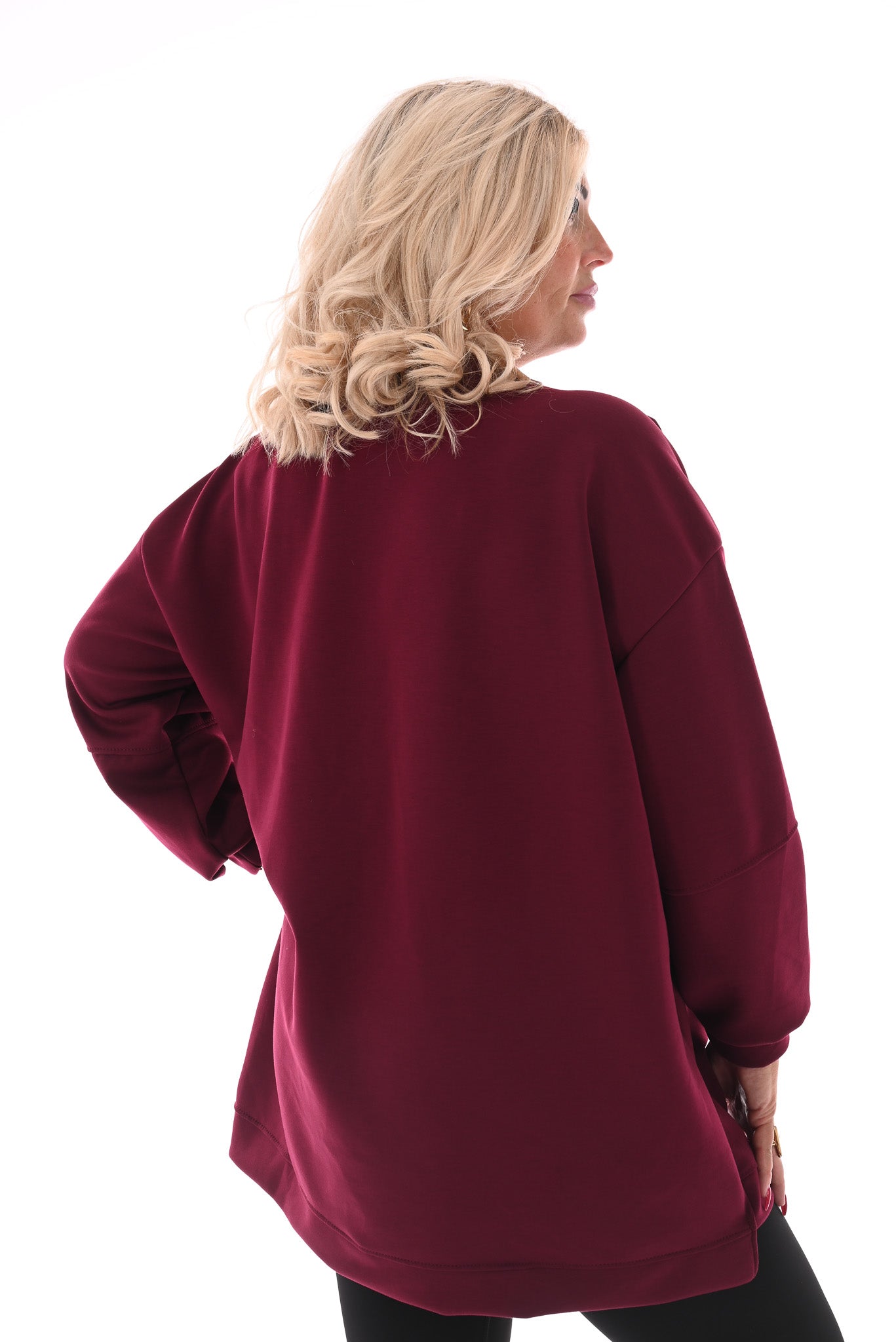 Sweater pofmouwen met applicatie bordeaux