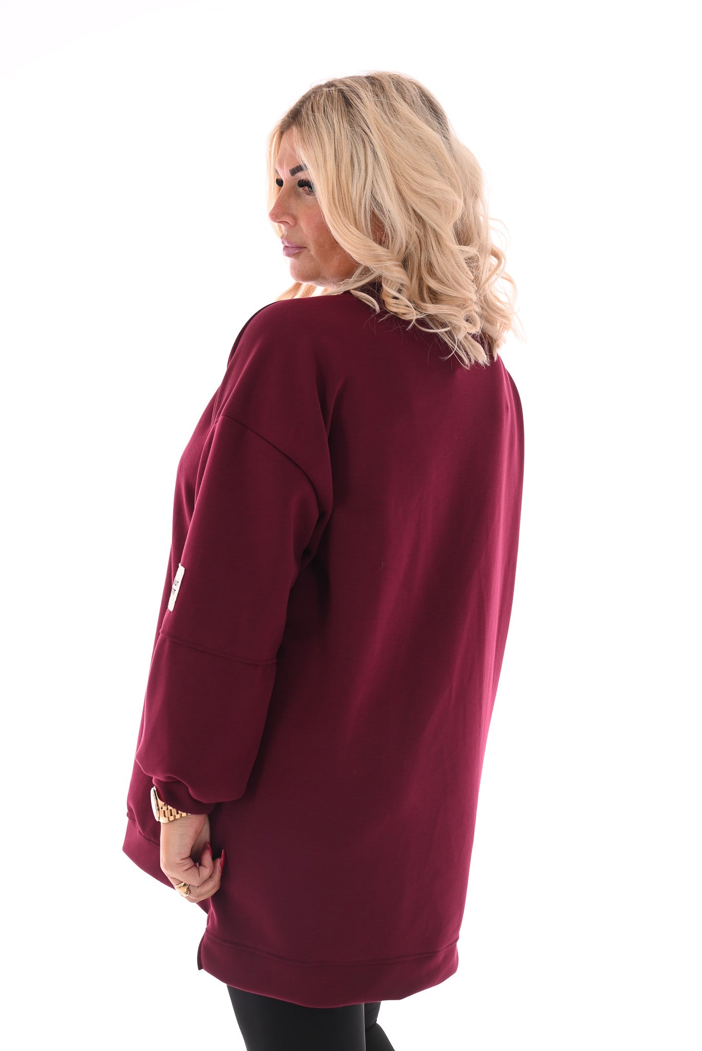 Sweater pofmouwen met applicatie bordeaux
