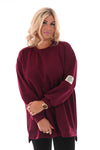 Sweater pofmouwen met applicatie bordeaux