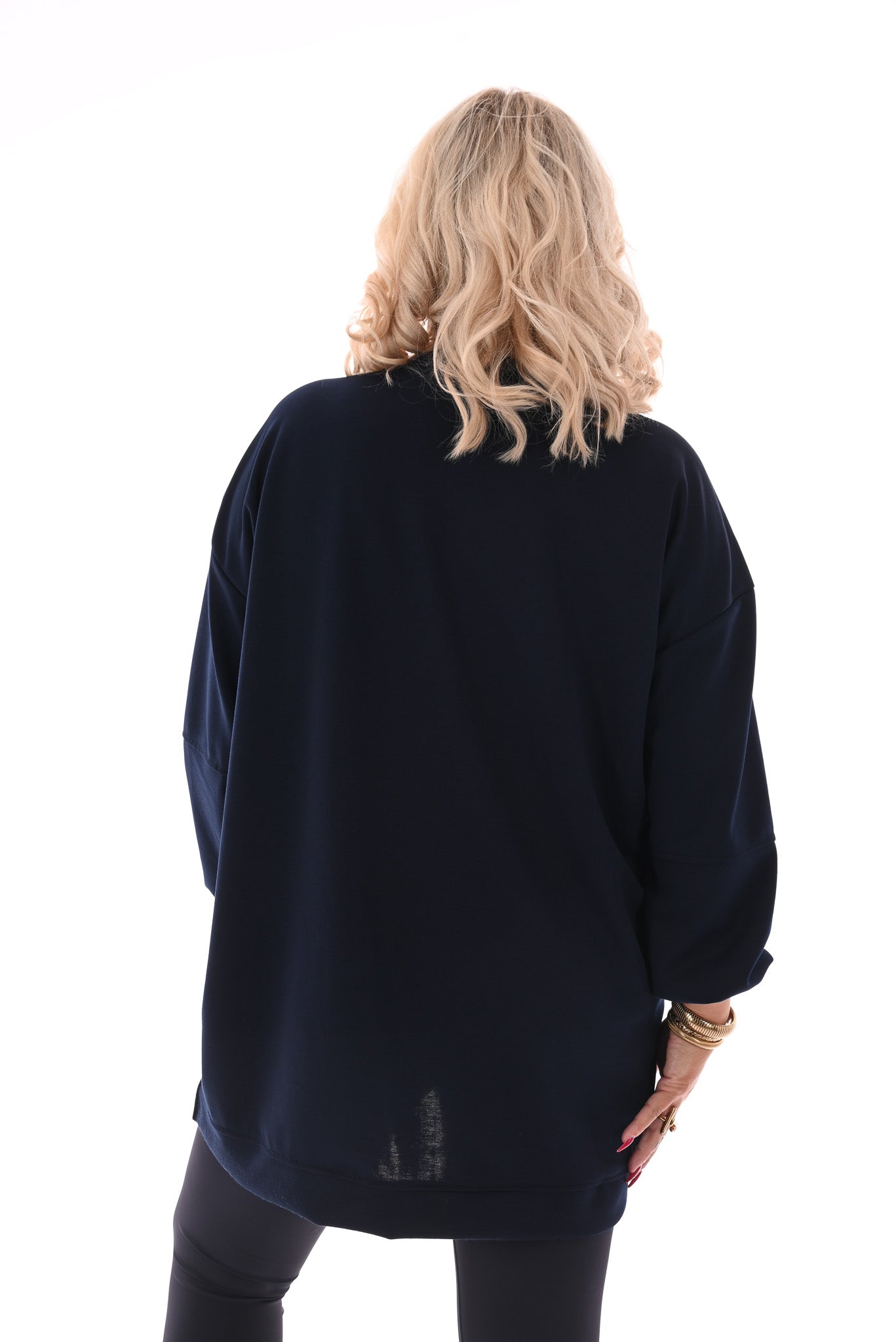 Sweater pofmouwen met applicatie marineblauw