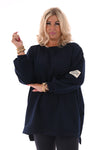 Sweater pofmouwen met applicatie marineblauw