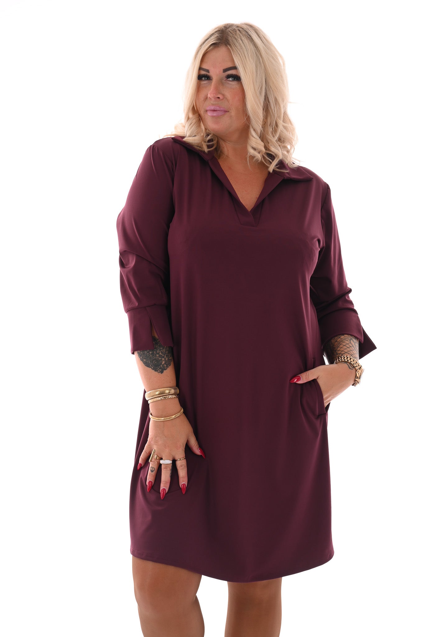 Travel tuniek v-hals uni aubergine