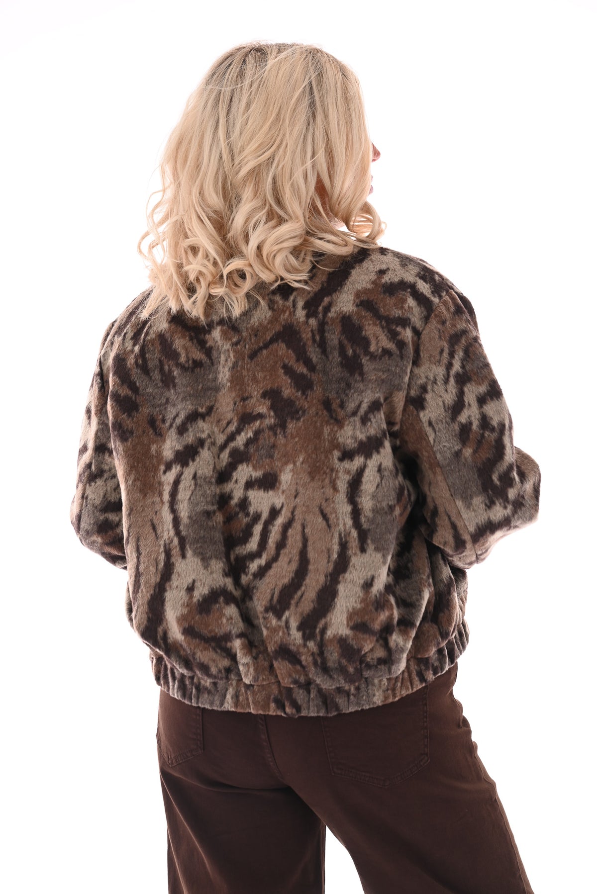Bomber faux fur tijgerprint bruin/beige