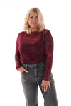 Kanten top ronde hals bordeaux