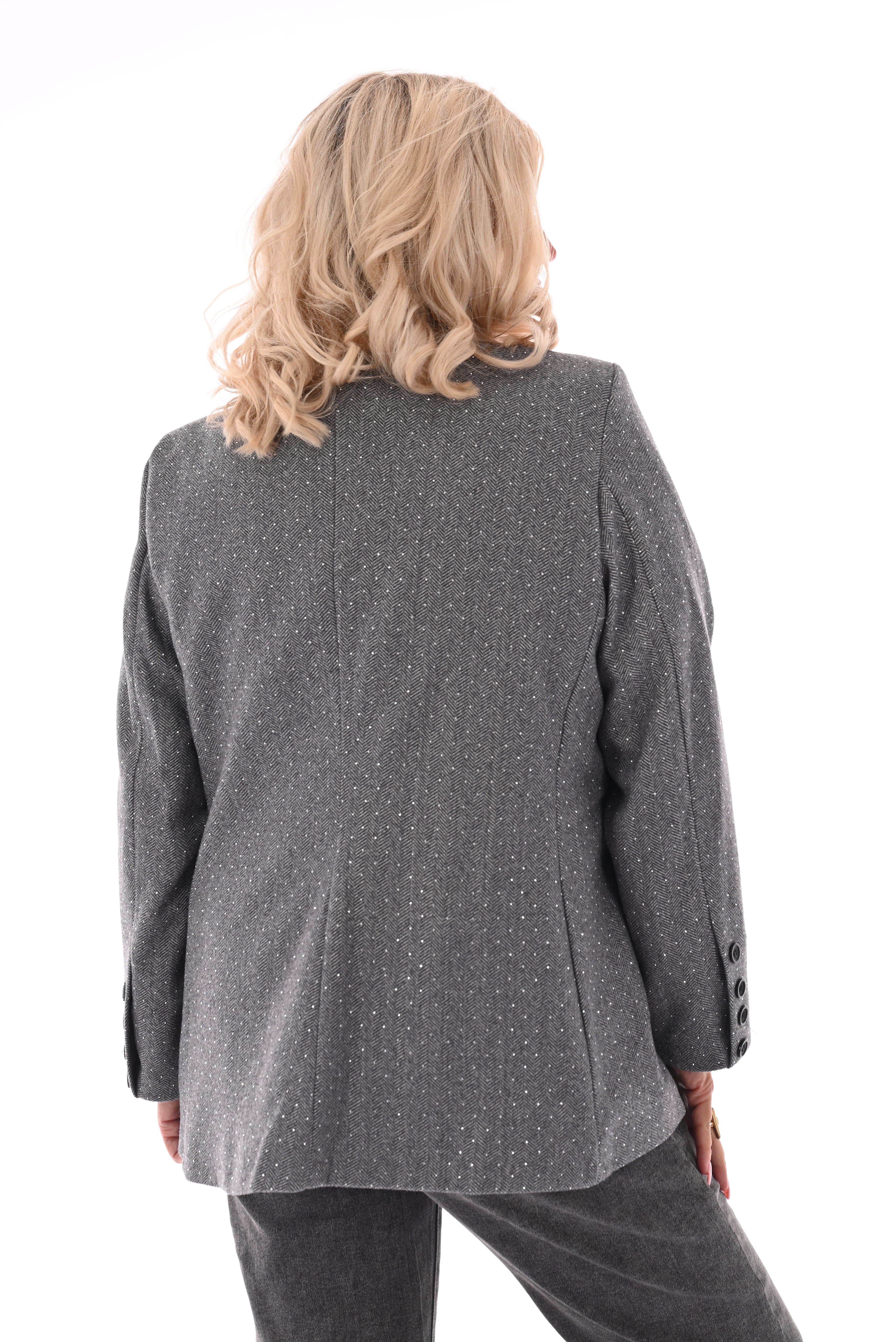 Blazer visgraat met strass lichtgrijs