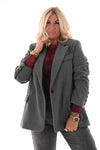 Blazer visgraat met strass grijs