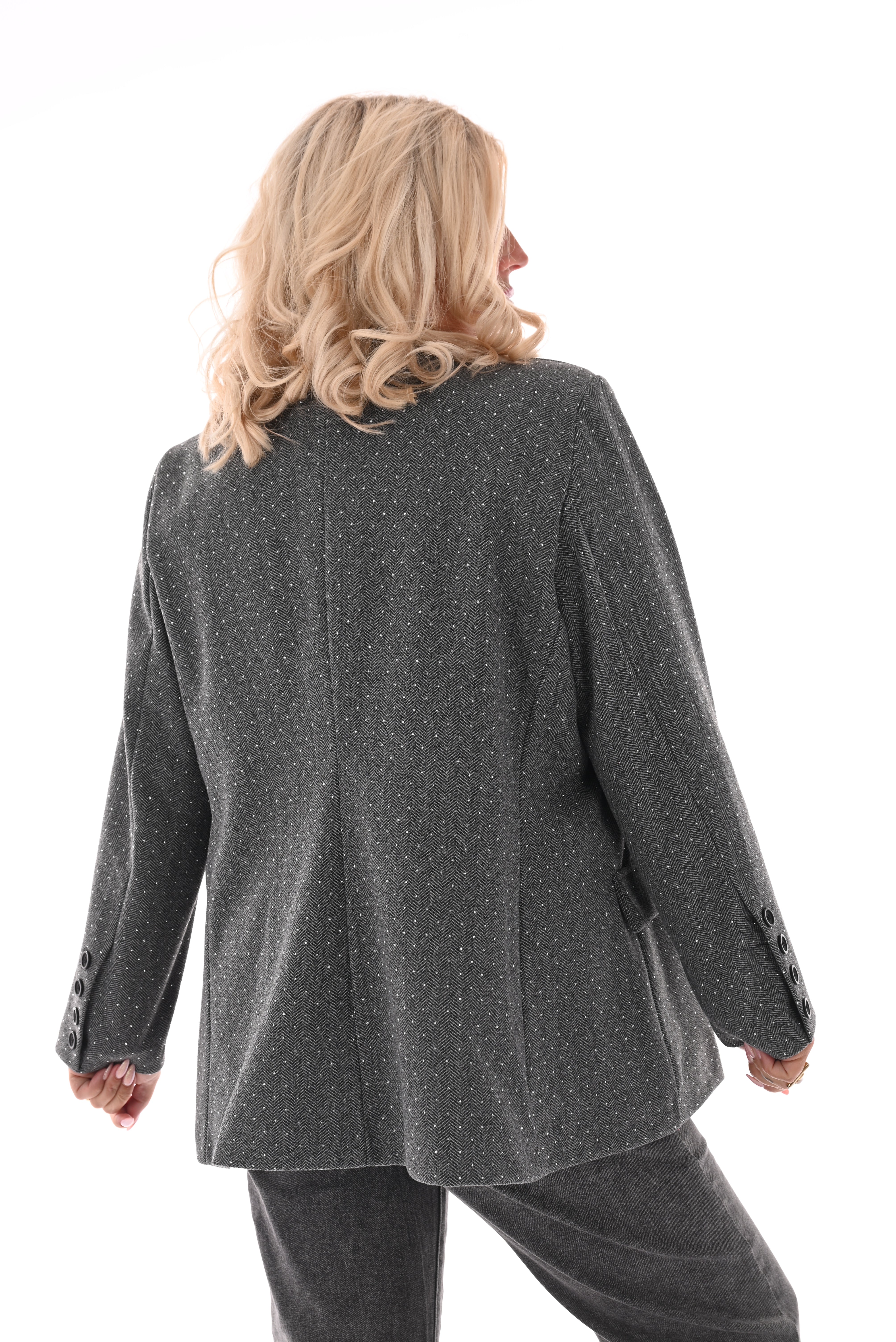 Blazer visgraat met strass grijs