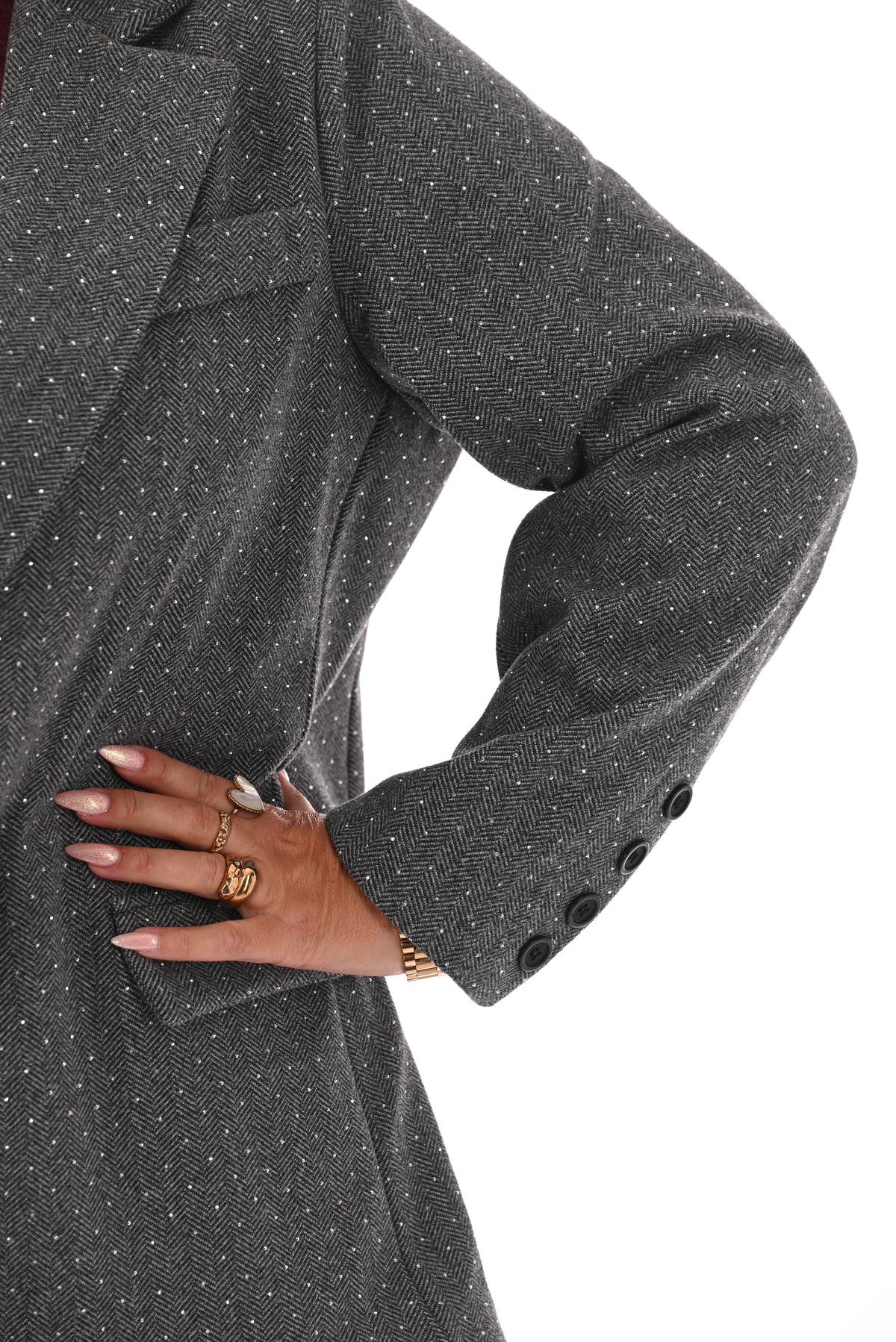 Blazer visgraat met strass grijs