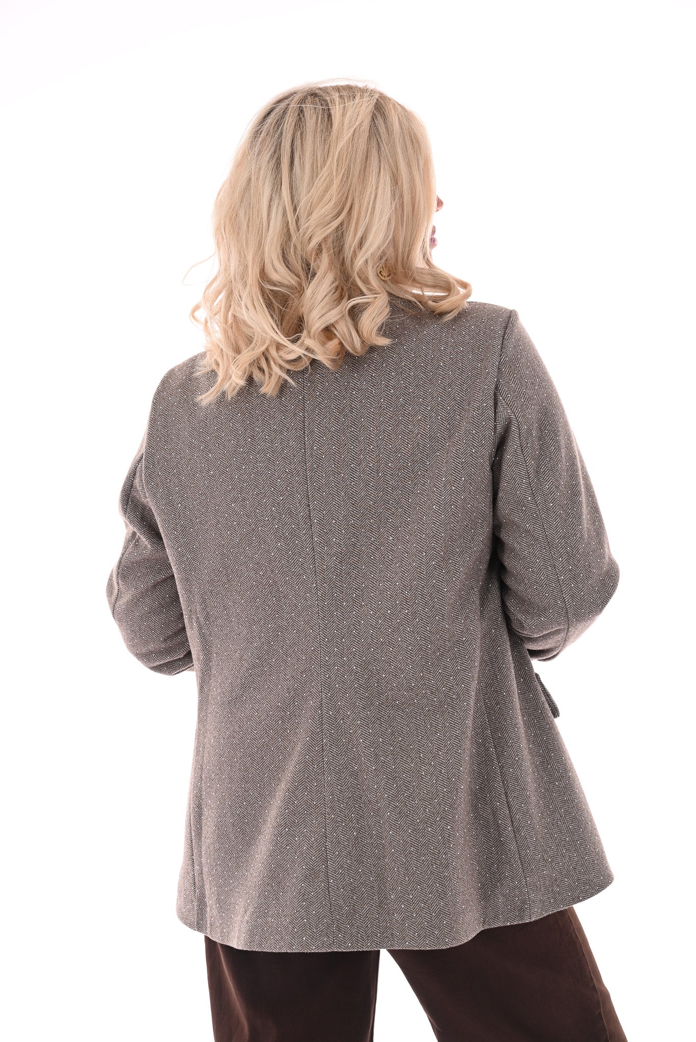 Blazer visgraat met strass beige