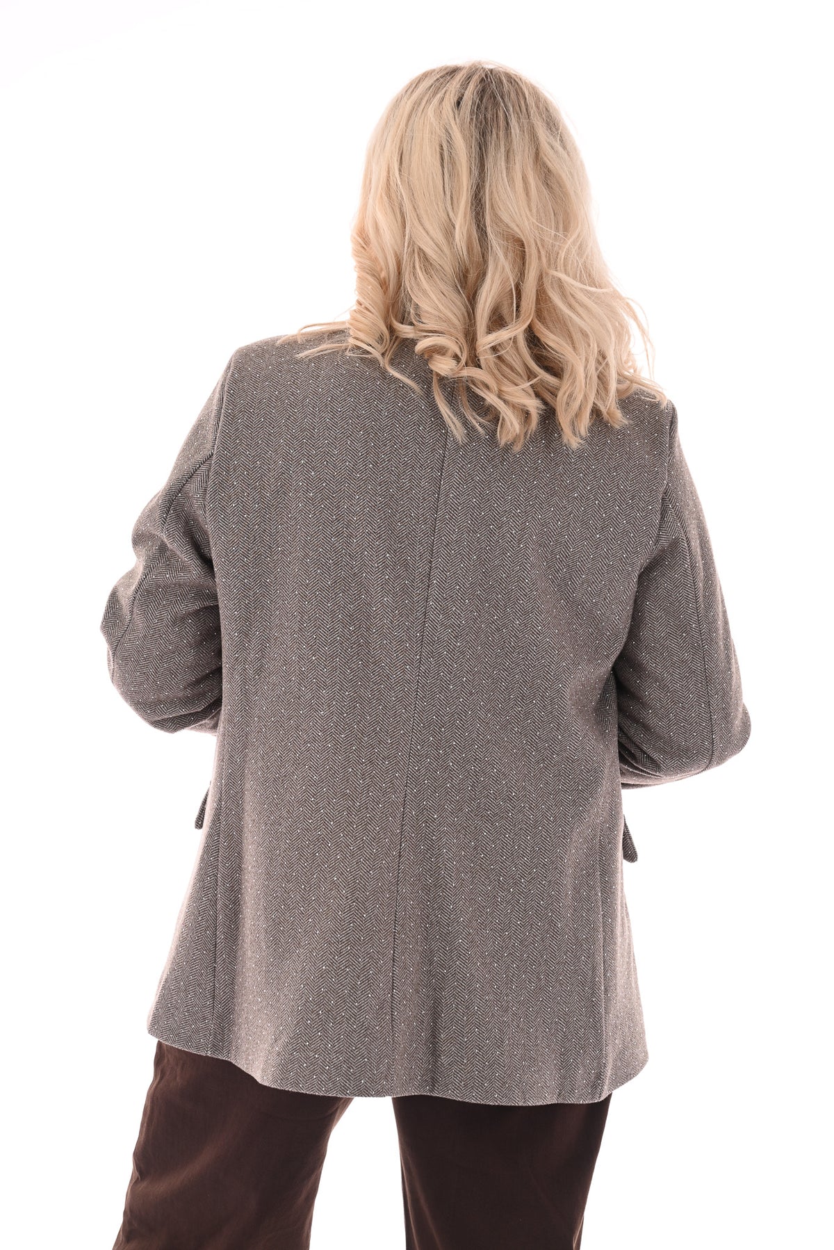 Blazer visgraat met strass beige