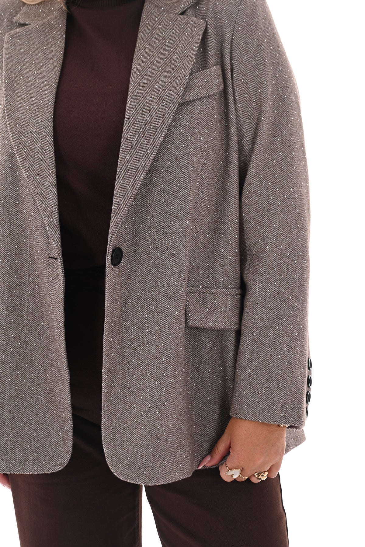 Blazer visgraat met strass beige