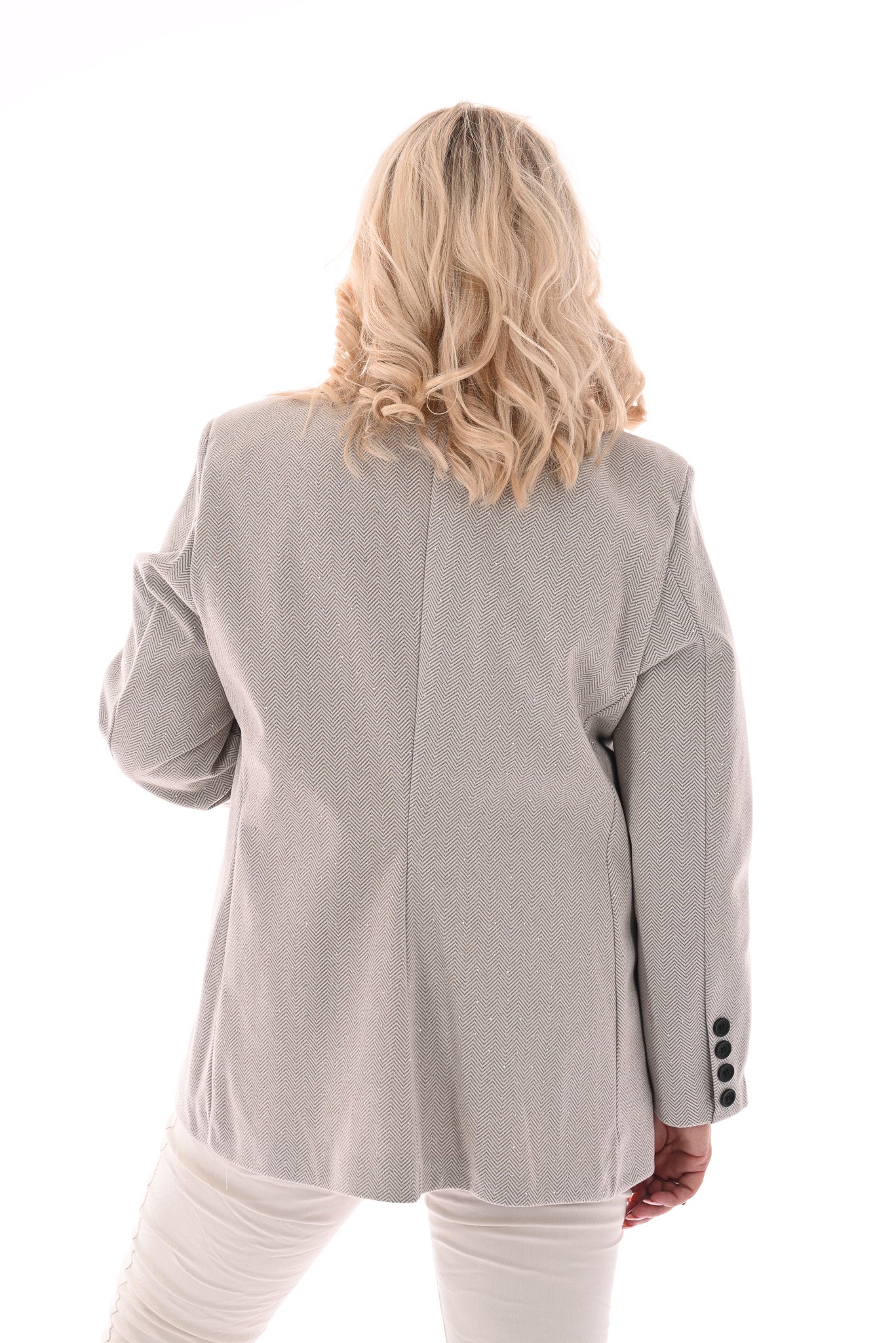 Blazer visgraat met strass creme