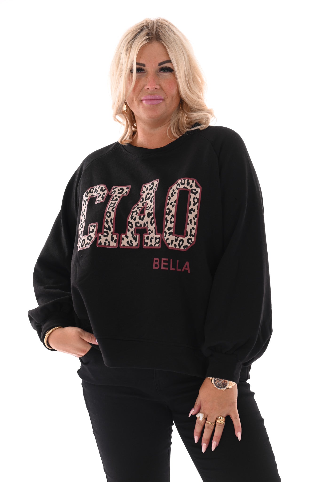 Sweater Ciao Bella panterprint zwart