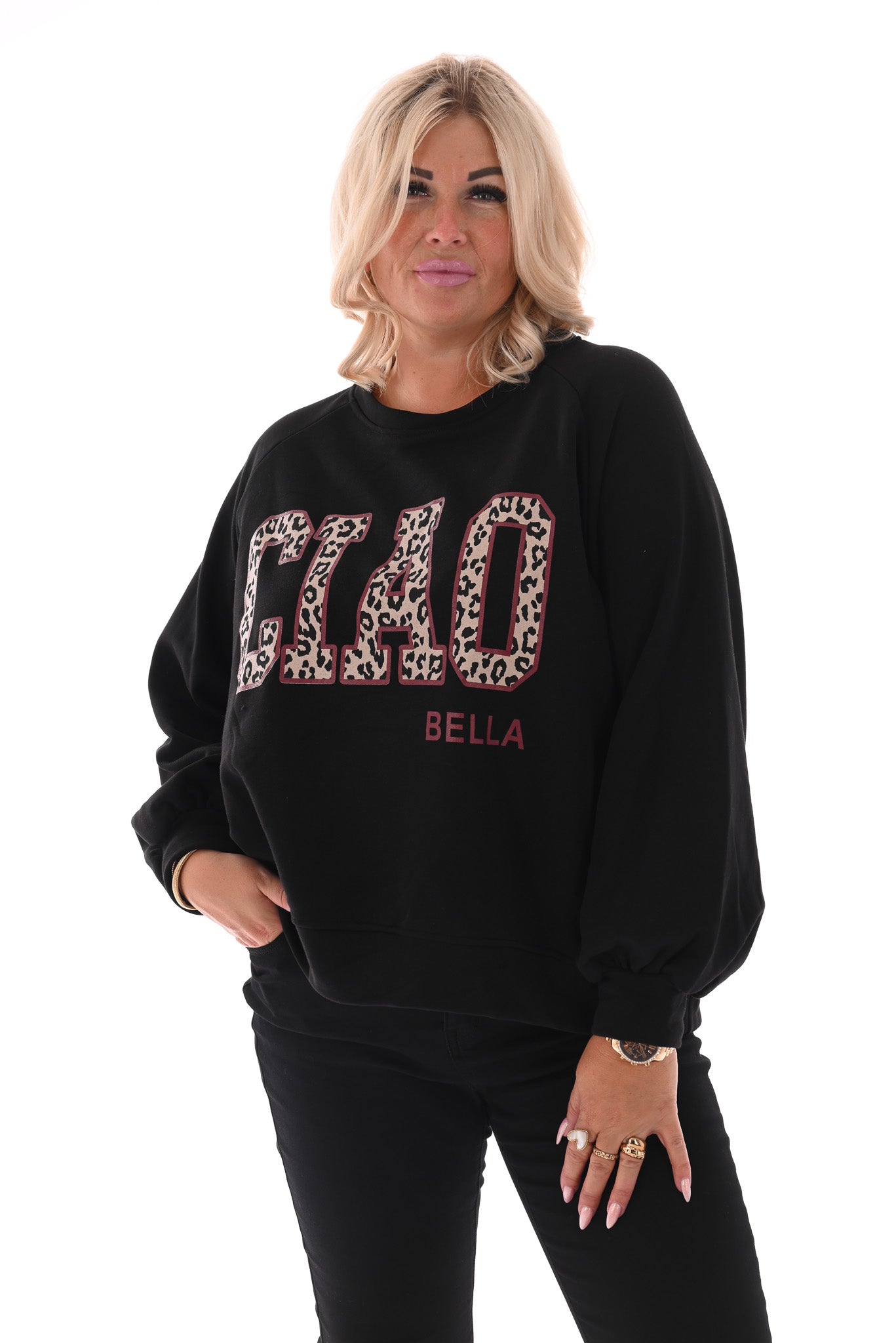 Sweater Ciao Bella panterprint zwart
