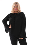 Blouse met roezels en trompetmouwen zwart