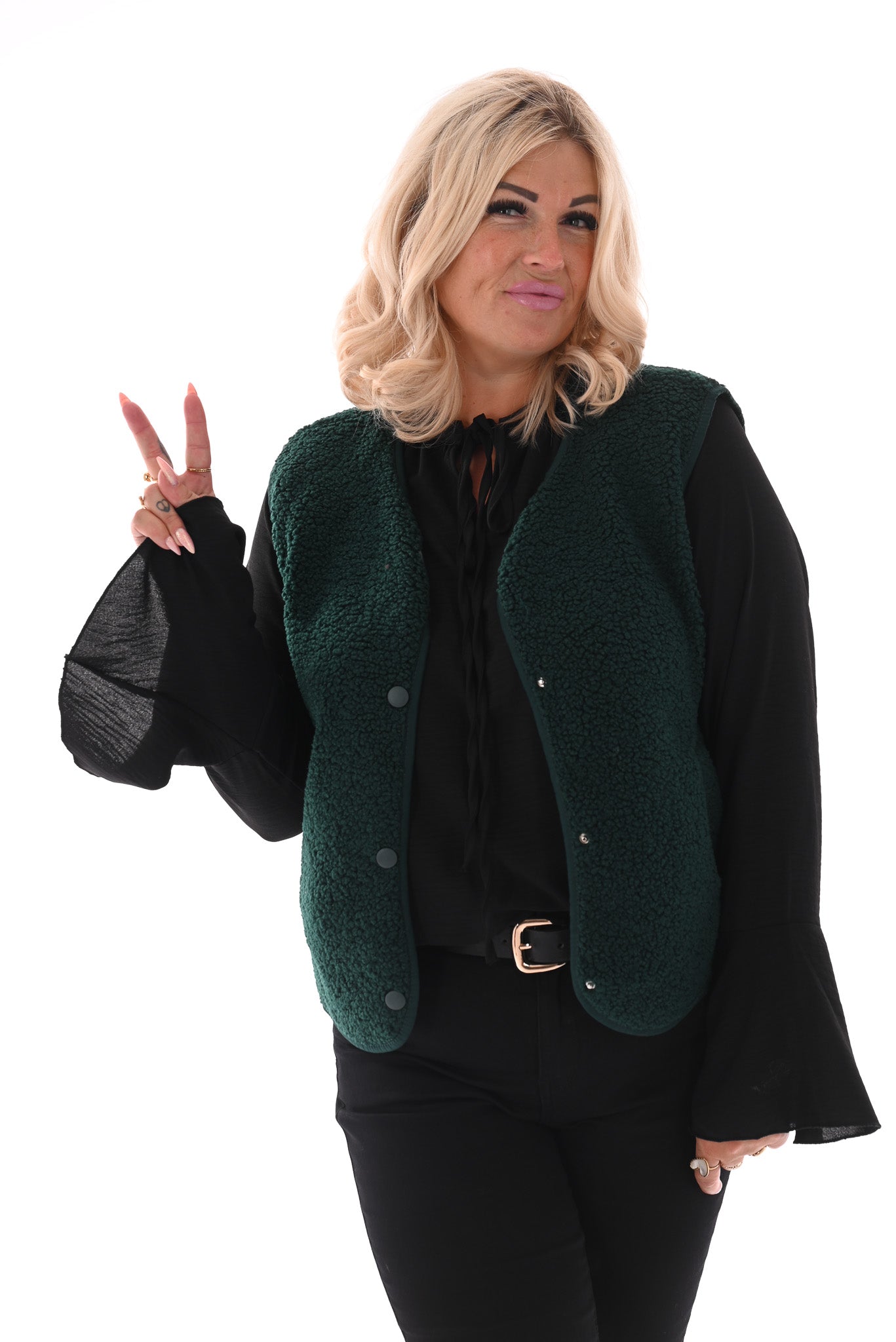 Teddy gilet flessengroen