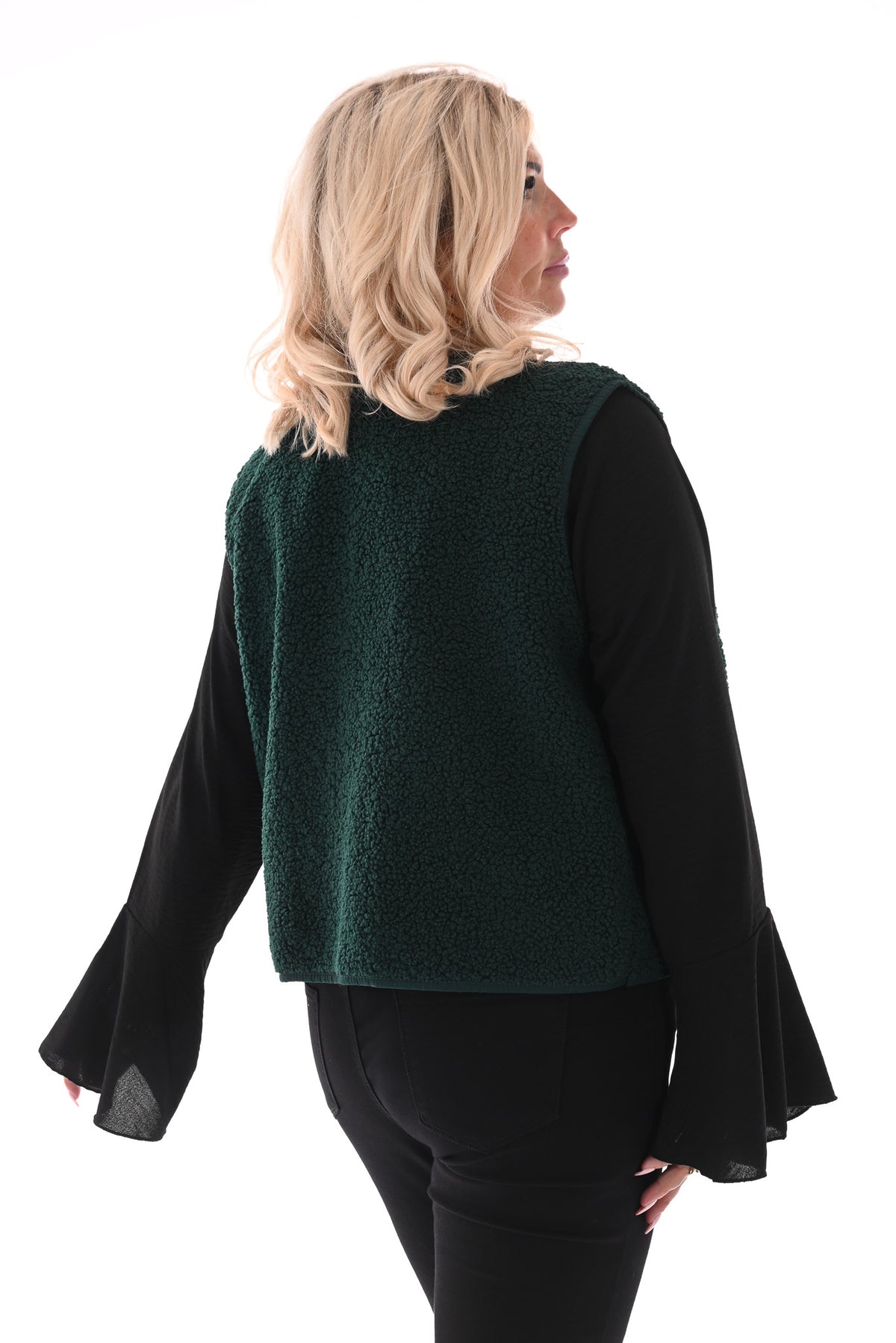 Teddy gilet flessengroen