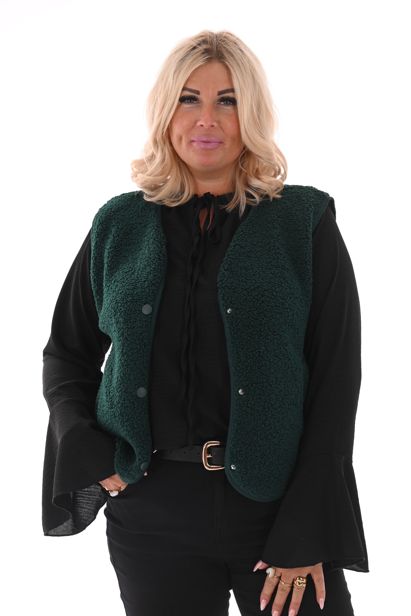 Teddy gilet flessengroen
