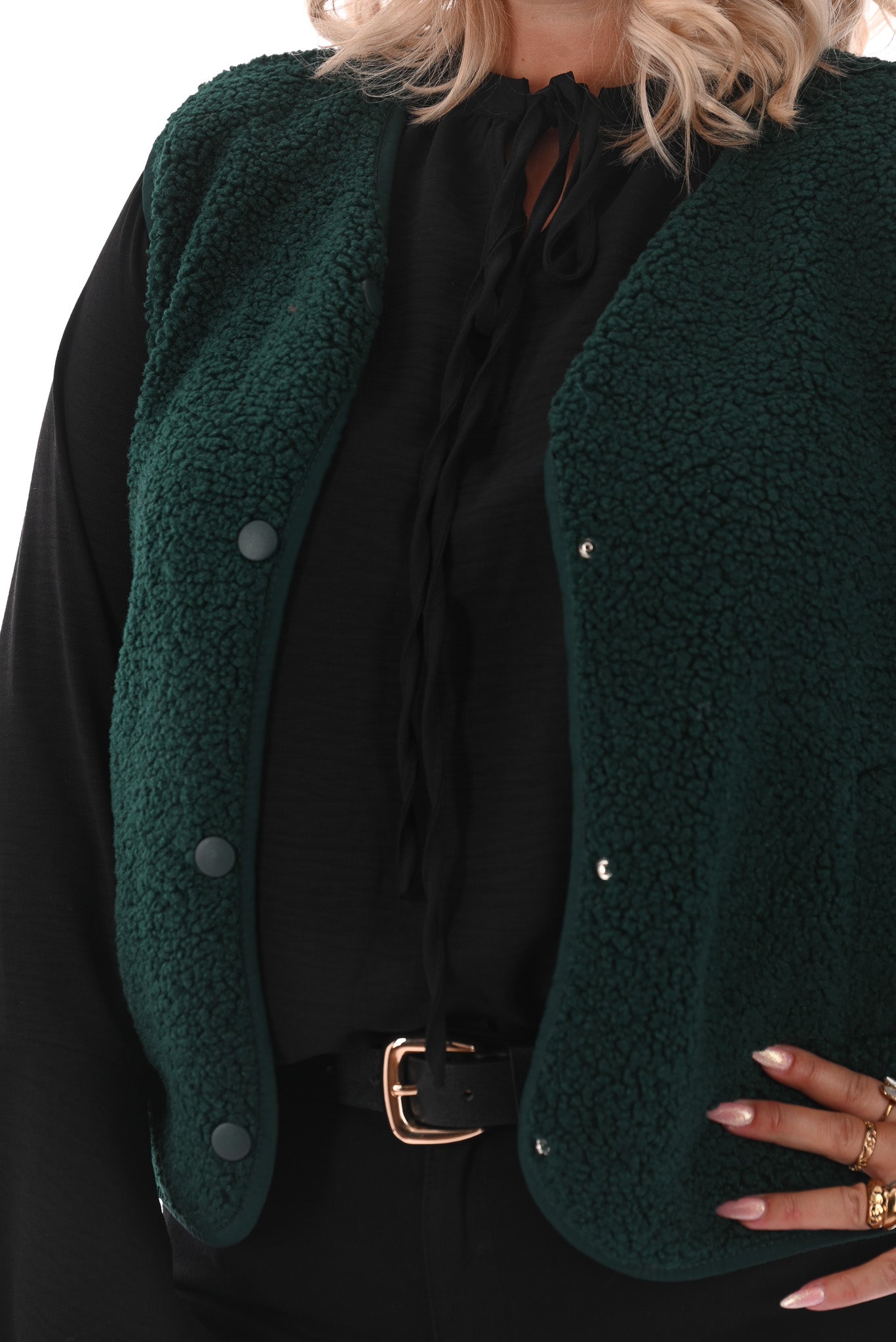 Teddy gilet flessengroen