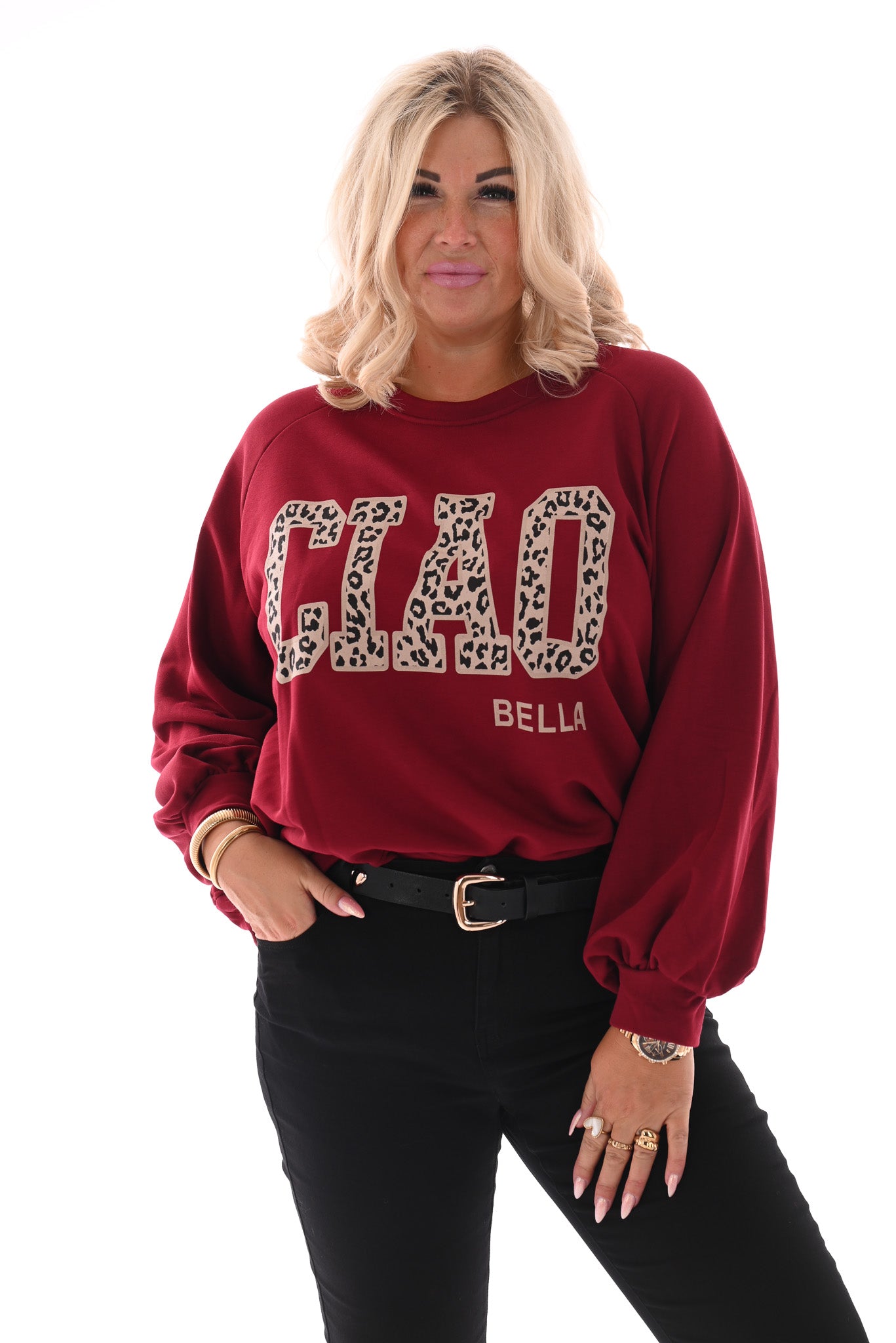 Sweater Ciao Bella panterprint rood