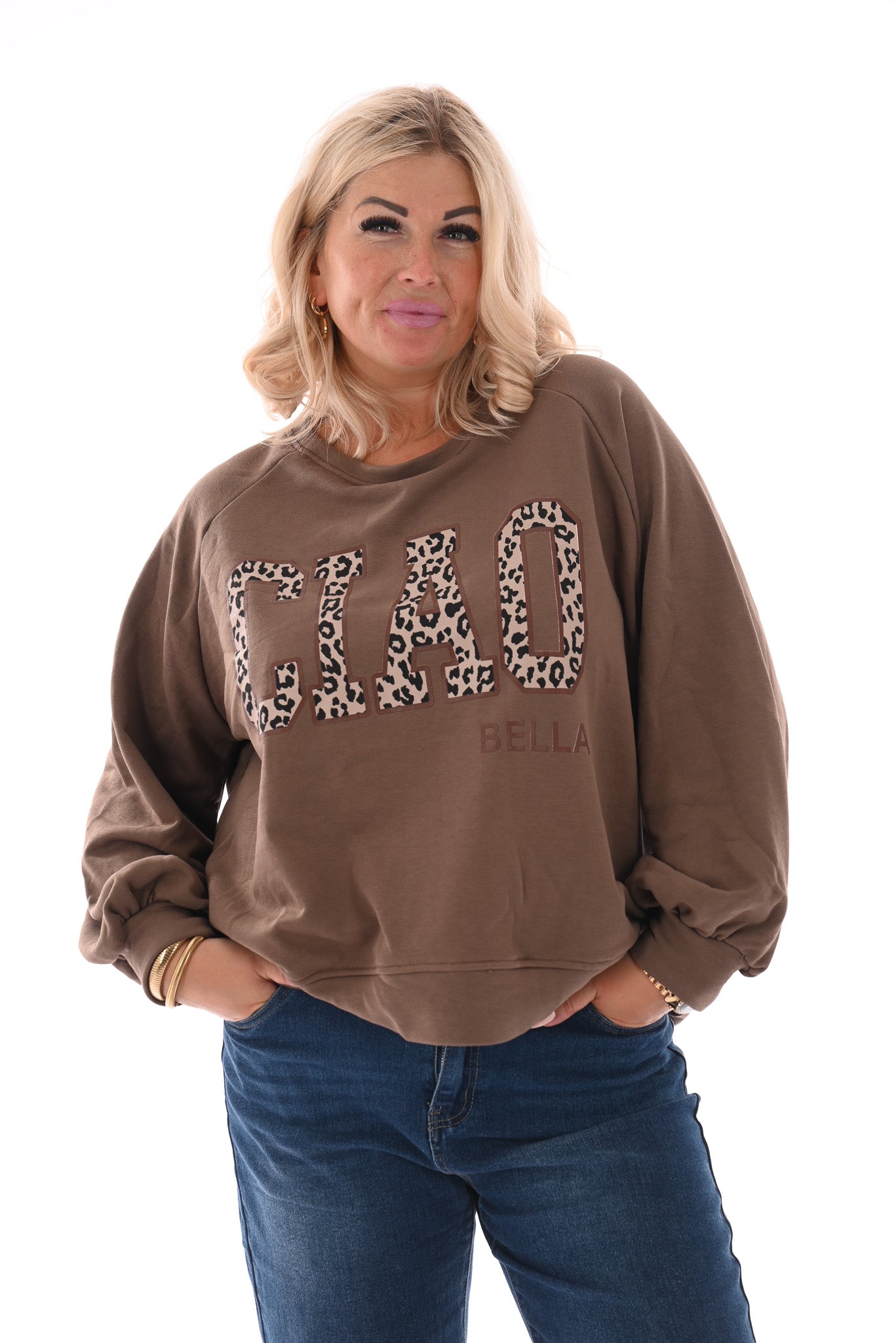 Sweater Ciao Bella panterprint taupe