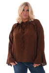 Blouse met roezels en trompetmouwen bruin