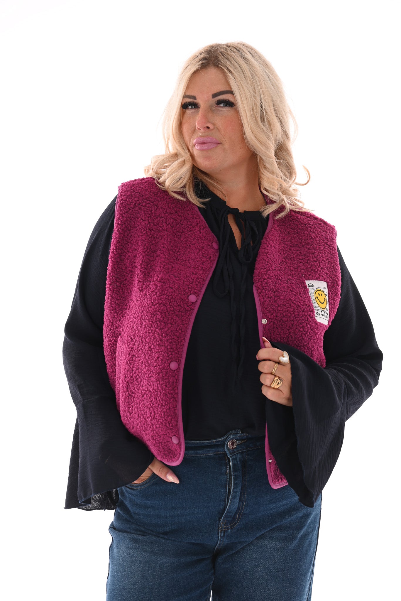 Teddy gilet smiley magenta