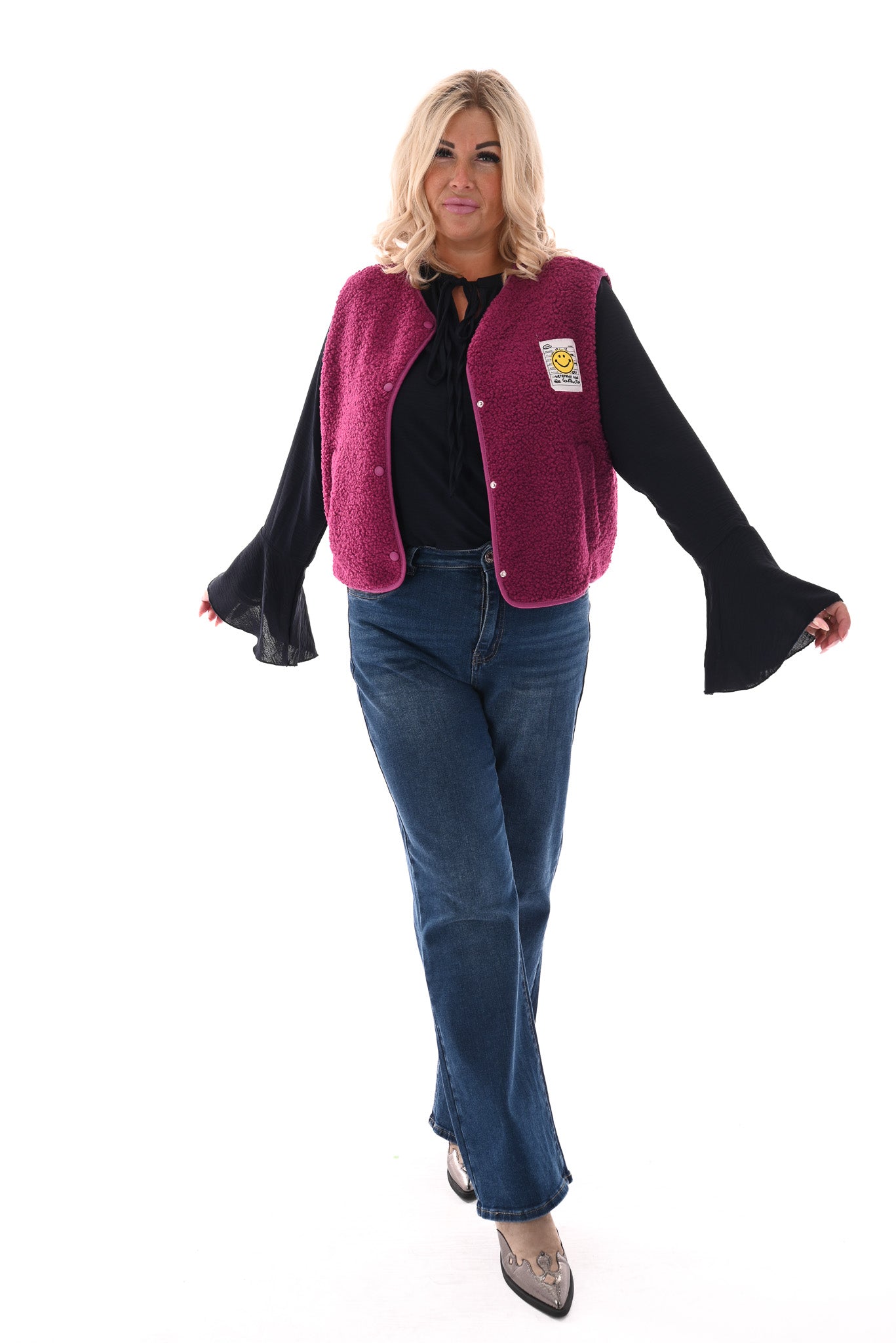 Teddy gilet smiley magenta