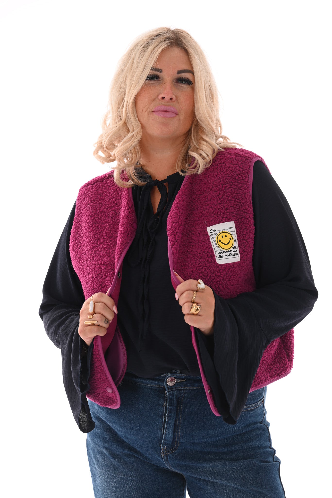Teddy gilet smiley magenta