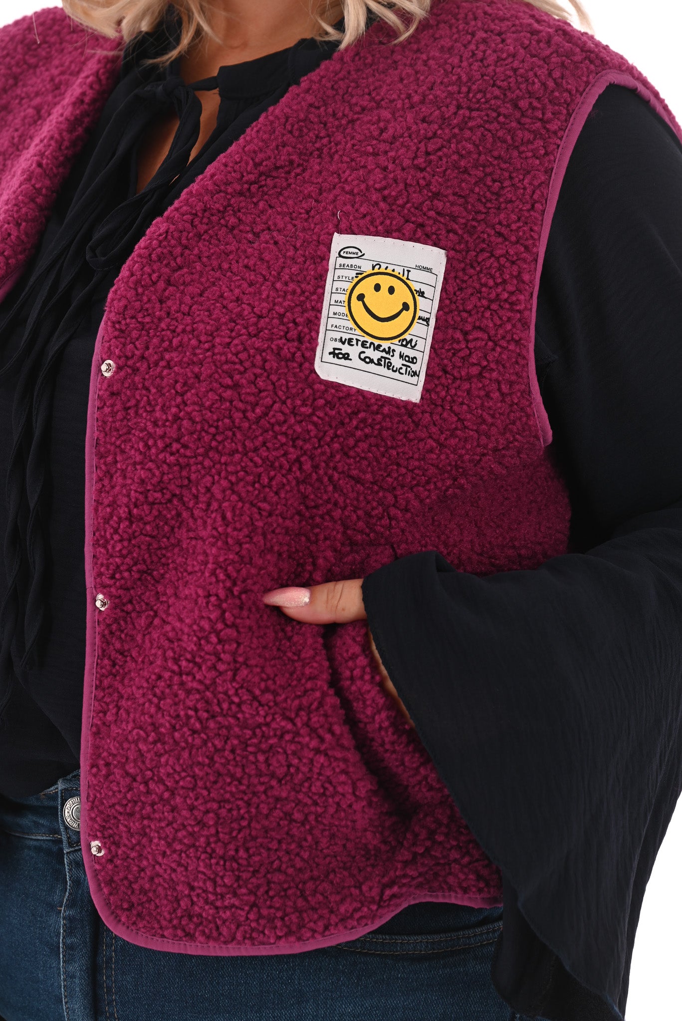 Teddy gilet smiley magenta