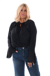 Blouse met roezels en trompetmouwen marineblauw