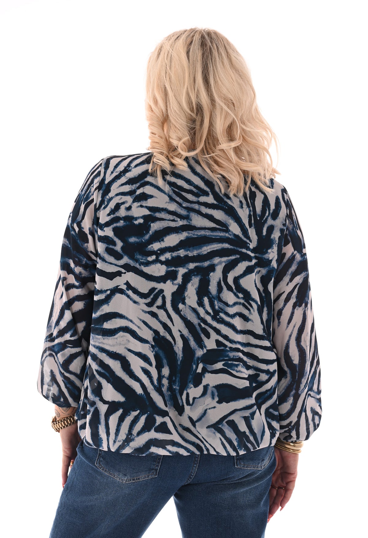 Ballon top lange mouwen print zebra marineblauw