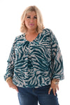 Ballon top lange mouwen print zebra petrol